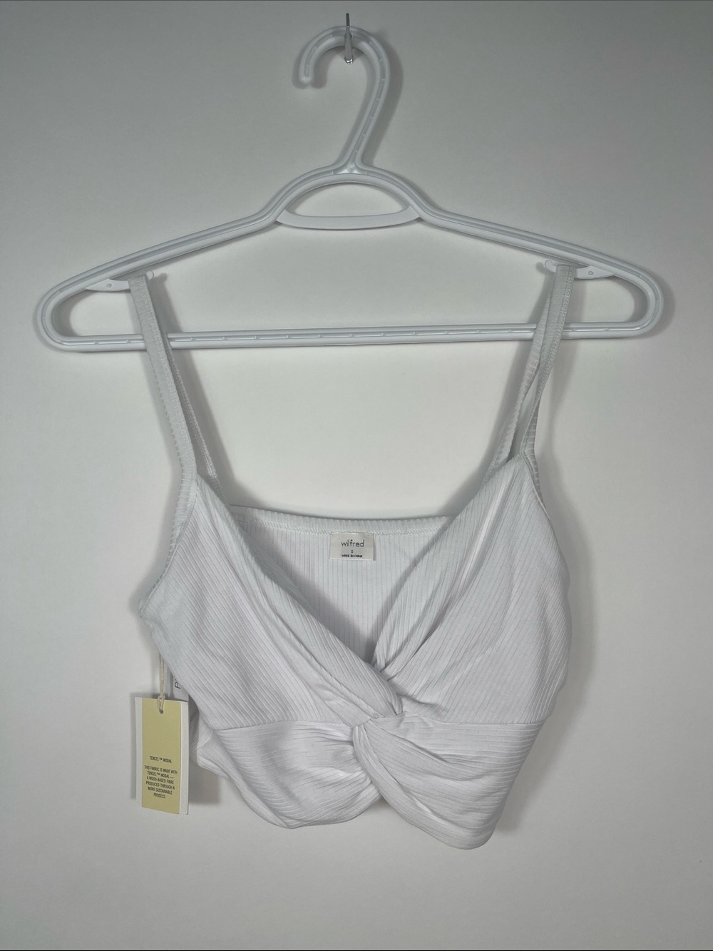 Aritzia White Ribbed Twist-Front Crop Top
